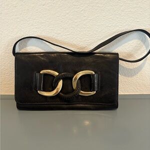 Michael Kors Black Clutch with Gold Hardware